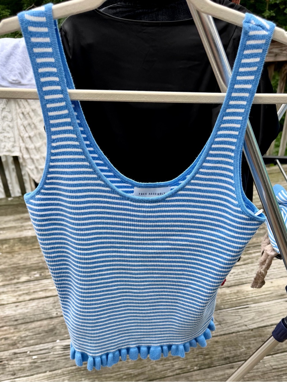 Blue and White Striped Knit Tank and Skirt Set